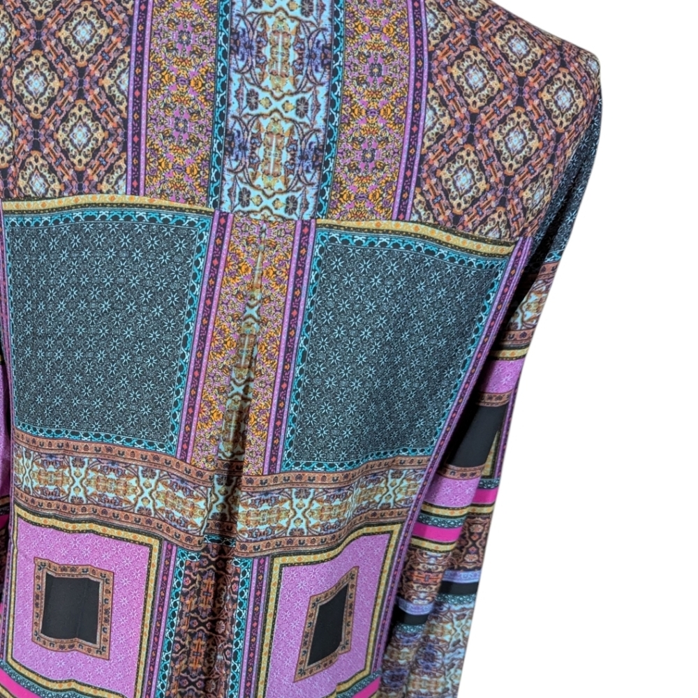 Rose + Olive Patchwork Print Multicolor Teal/Purp… - image 3